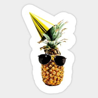 Funny pineapple wearing black aviator style sunglasses and party hat Sticker